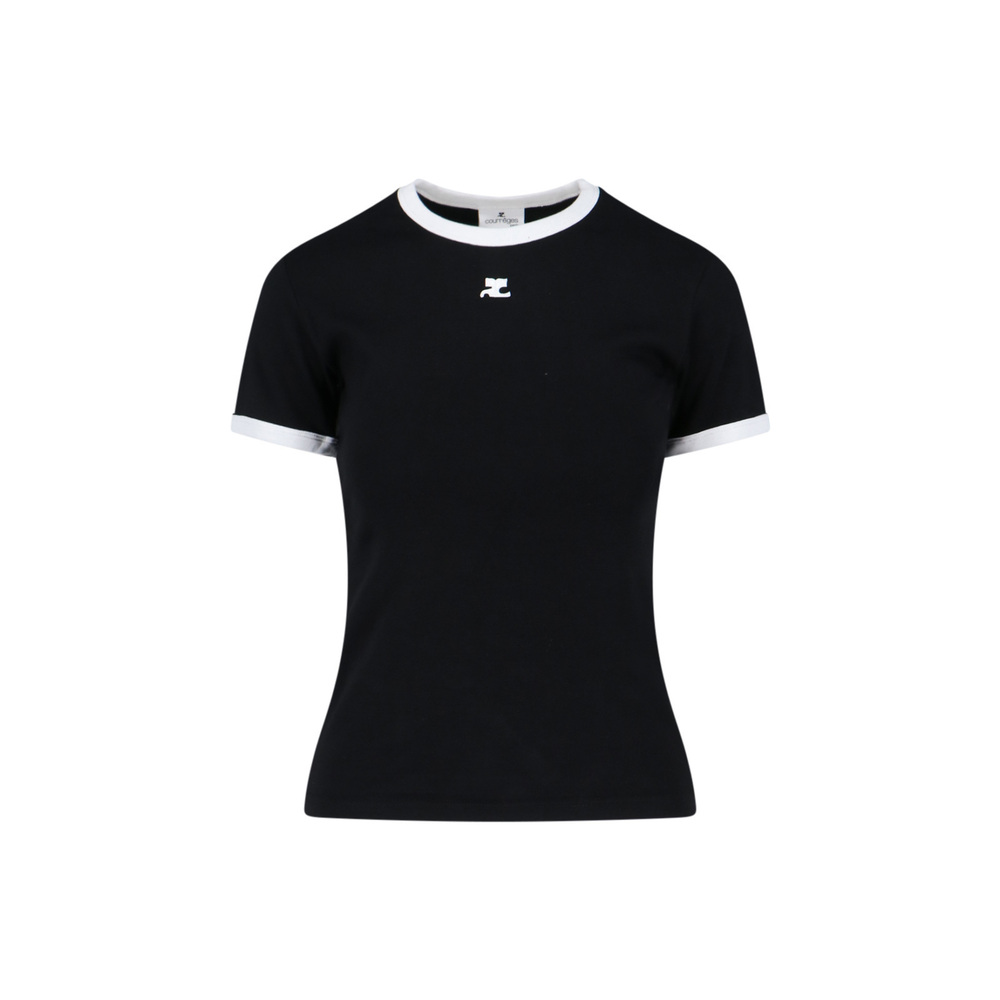 COURRÈGES Logo T-Shirt, Black Cotton, Crew Neck, Short Sleeves